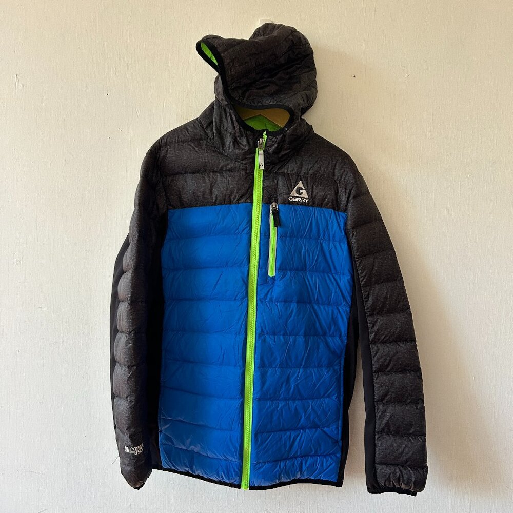 Gerry Fillpower 650 Puffer Coat Large Blue Hooded Pockets Down‎ Gorpcore